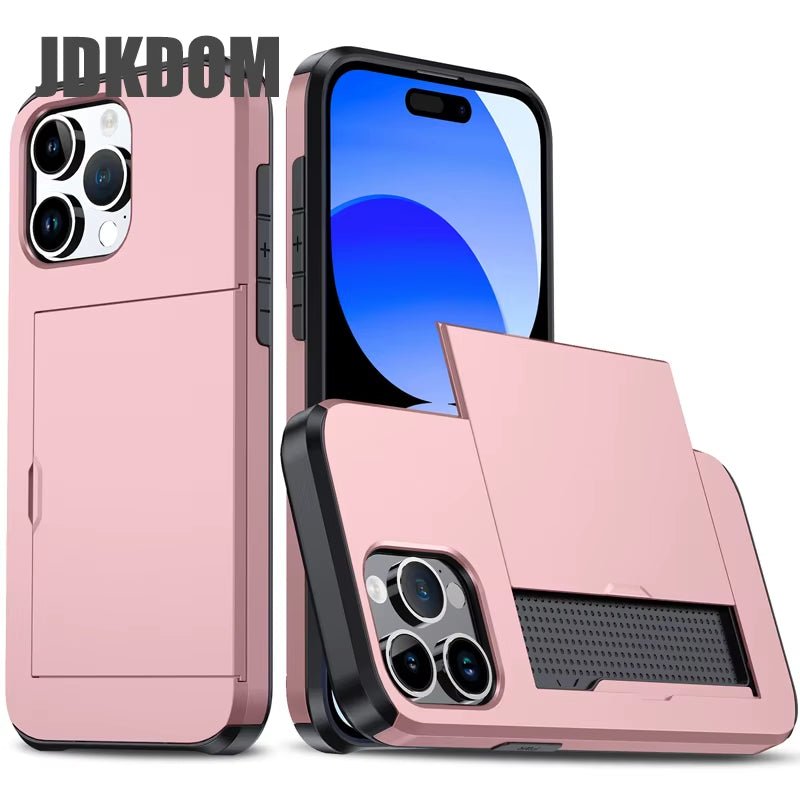 Slide Card Slot Wallet Phone Case for Iphone 17 16 15 14 plus 13 12 Mini 11 Pro Max Card Bag Cover for Iphone 16E 17 Air