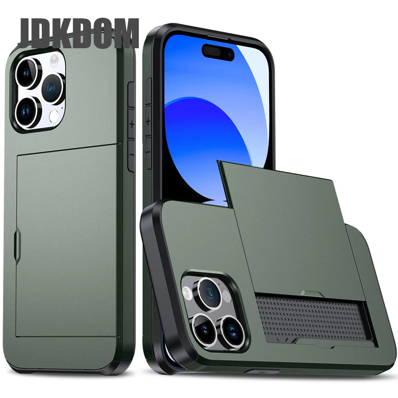 Slide Card Slot Wallet Phone Case for Iphone 17 16 15 14 plus 13 12 Mini 11 Pro Max Card Bag Cover for Iphone 16E 17 Air