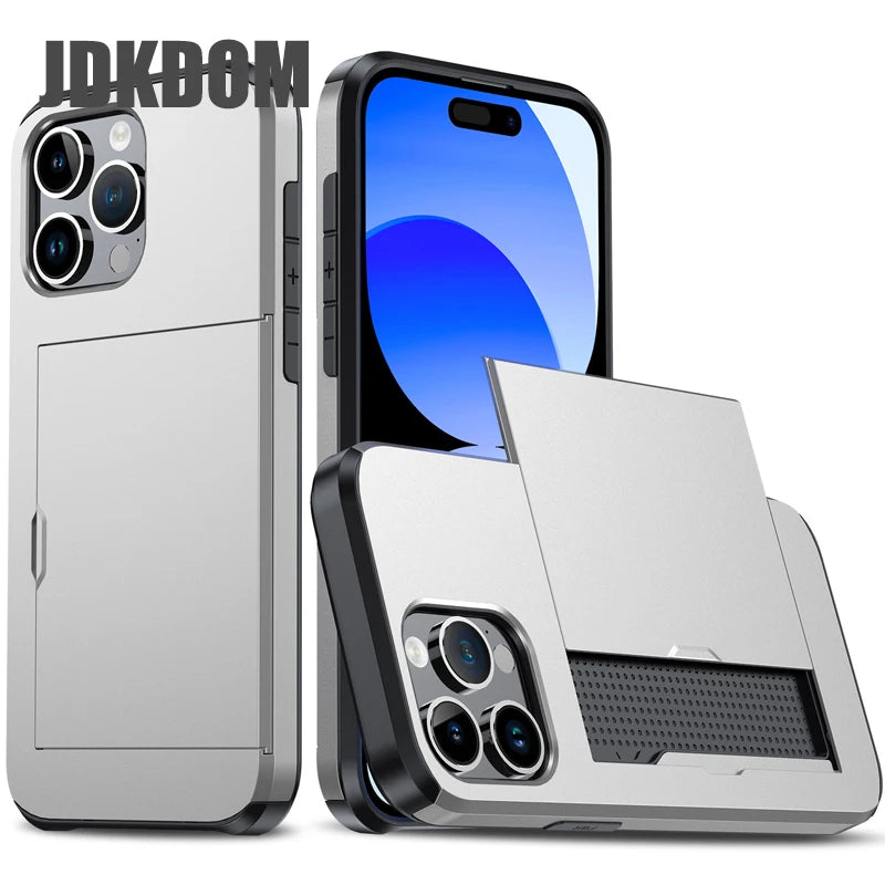 Slide Card Slot Wallet Phone Case for Iphone 17 16 15 14 plus 13 12 Mini 11 Pro Max Card Bag Cover for Iphone 16E 17 Air