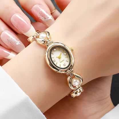 Elegant Pearl Bracelet Women Quartz Wristwatch Fashion Diamond Ladies Watches Reloj Mujer (Without Box)